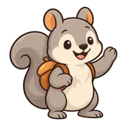 Binny, your friendly squirrel organizing companion, waving hello